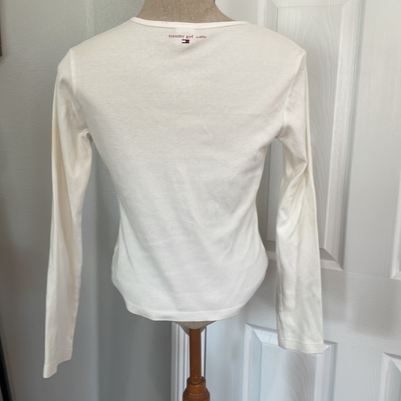 Vtg Tommy jeans Girl top Hilfiger White long sleeve shirt embellished jersey L - Picture 4 of 8